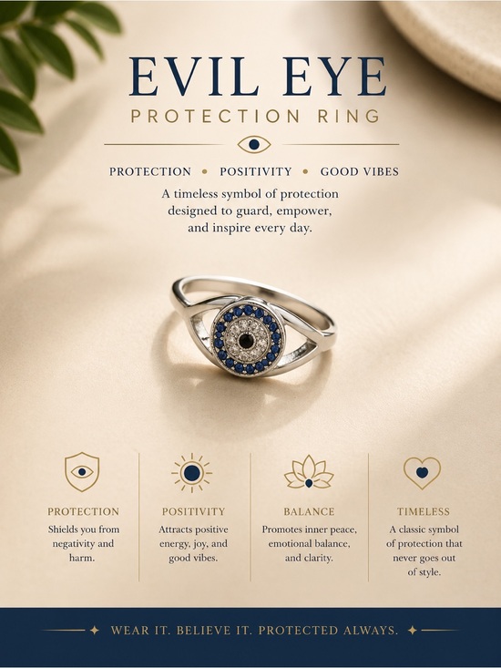 Jewelry - Evil Eye Protection Ring - Silver with Blue Accents size 7